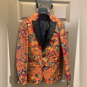 ASOS DESIGN skinny tuxedo blazer with floral jacquard